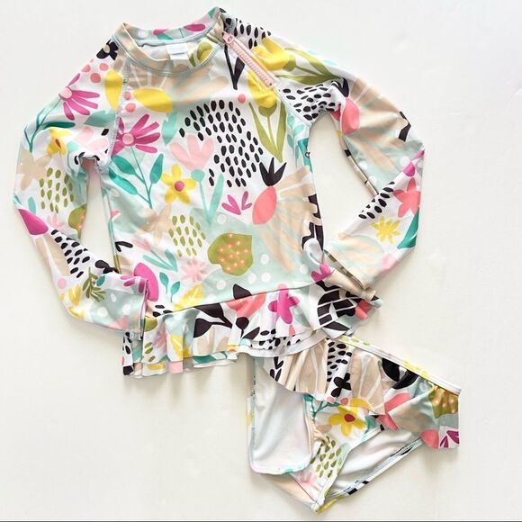 Sunguard Rashguard Floral Ruffle Swimsuit Size 10/11 Large - Picture 1 of 8